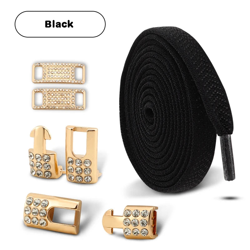Goldene Diamant Schnürsenkel Ohne Binden – Elastische Flache Sneaker Schnürsenkel für Sportschuhe