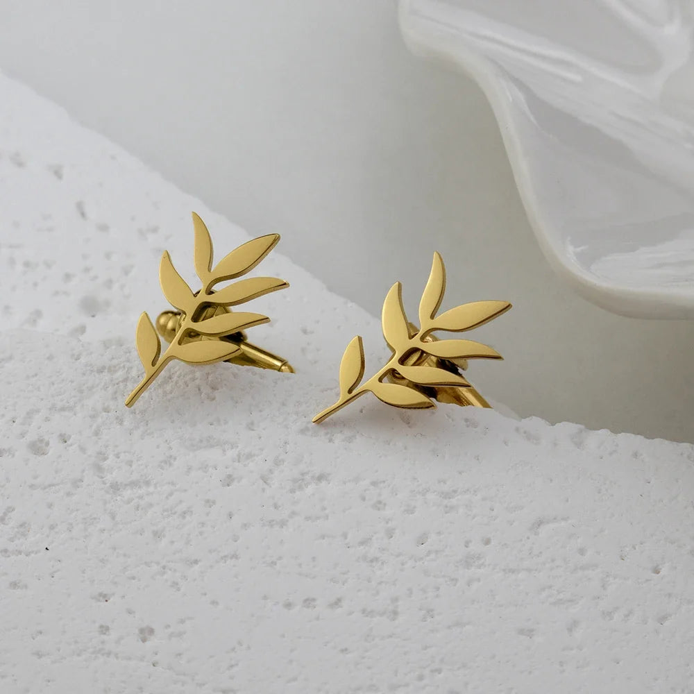 Olivenzweig-Manschettenknöpfe – Edelstahl Hochzeits-Cufflinks für Herren