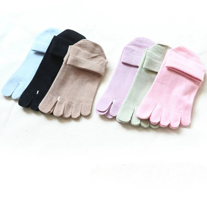 Damen 5 Paar Low-Cut Fünf-Zehen Baumwollsocken – Einfarbige Split-Toe Knöchelsocken Schweißabsorbierend für 4 Jahreszeiten