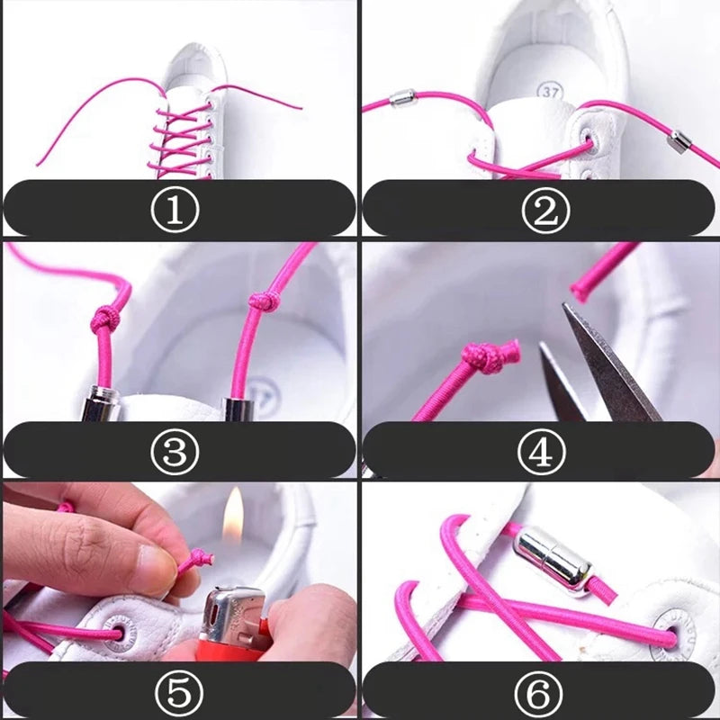 1 Paar Runde Elastische Schnürsenkel Ohne Binden – Sneaker Schnürsenkel mit Verschluss Einheitsgröße für Kinder und Erwachsene