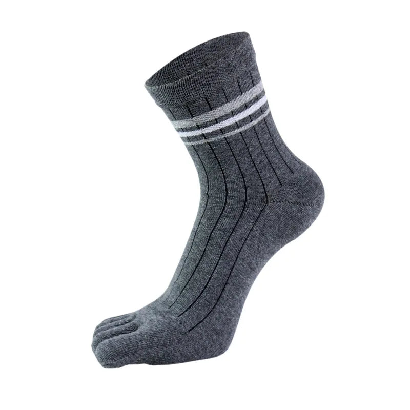 Herren 5 Paar Baumwoll Fünf-Zehen Socken – Atmungsaktive Gestreifte Business Freizeit Zehensocken Frühling Herbst