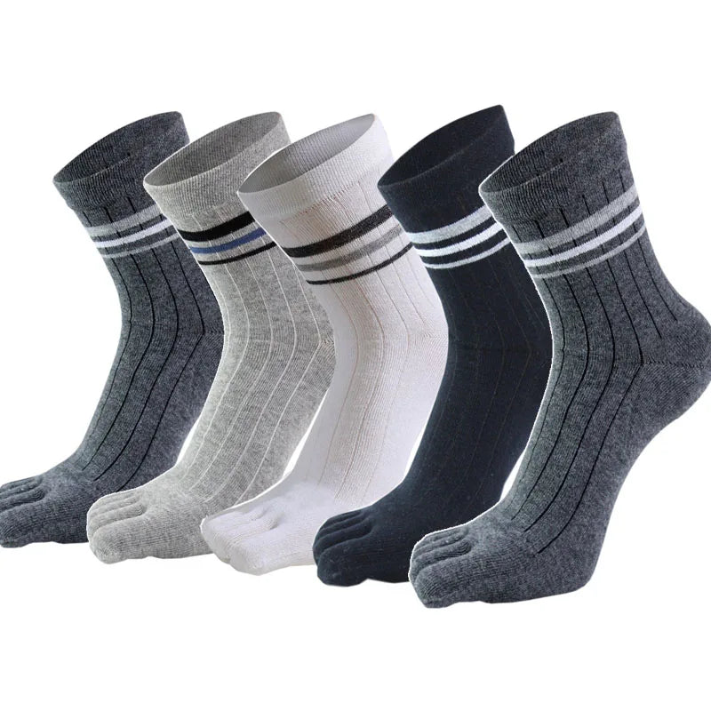 Herren 5 Paar Baumwoll Fünf-Zehen Socken – Atmungsaktive Gestreifte Business Freizeit Zehensocken Frühling Herbst