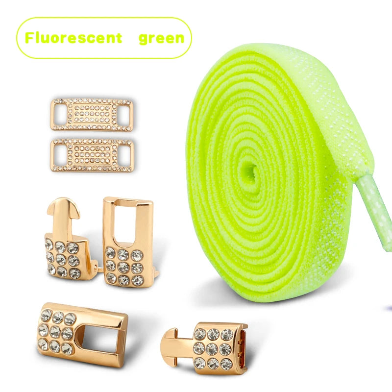 Goldene Diamant Schnürsenkel Ohne Binden – Elastische Flache Sneaker Schnürsenkel für Sportschuhe