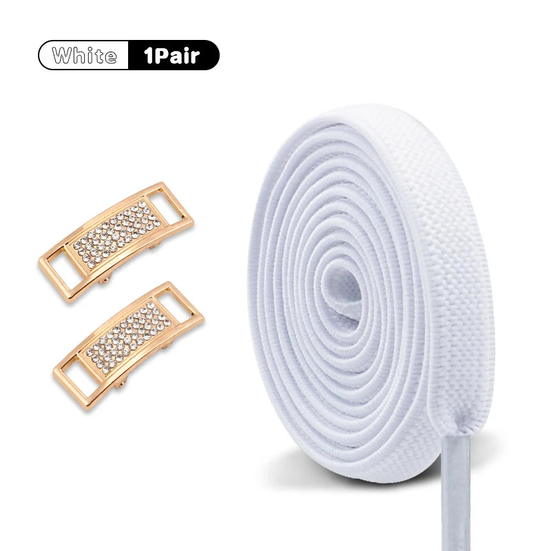 Elastische Schnürsenkel Ohne Binden mit Diamantverschluss – 0,8 cm Flache Sneaker Schnürsenkel für Kinder und Erwachsene (1 Paar)