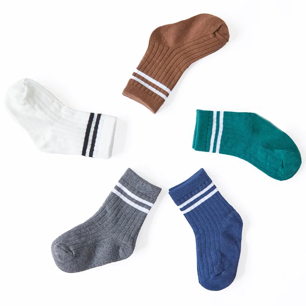 Baby Crew Socken für Jungen & Mädchen – Gestreifte Dicke Baumwoll Rippen Kurzsocken für Herbst Kinder & Grundschüler