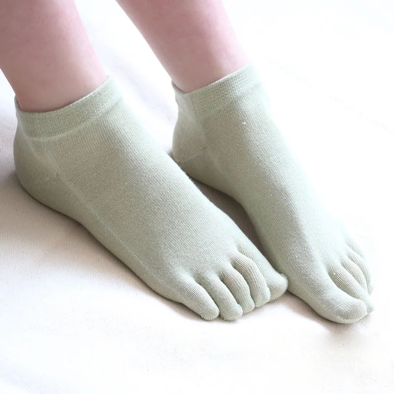 Damen 5 Paar Low-Cut Fünf-Zehen Baumwollsocken – Einfarbige Split-Toe Knöchelsocken Schweißabsorbierend für 4 Jahreszeiten