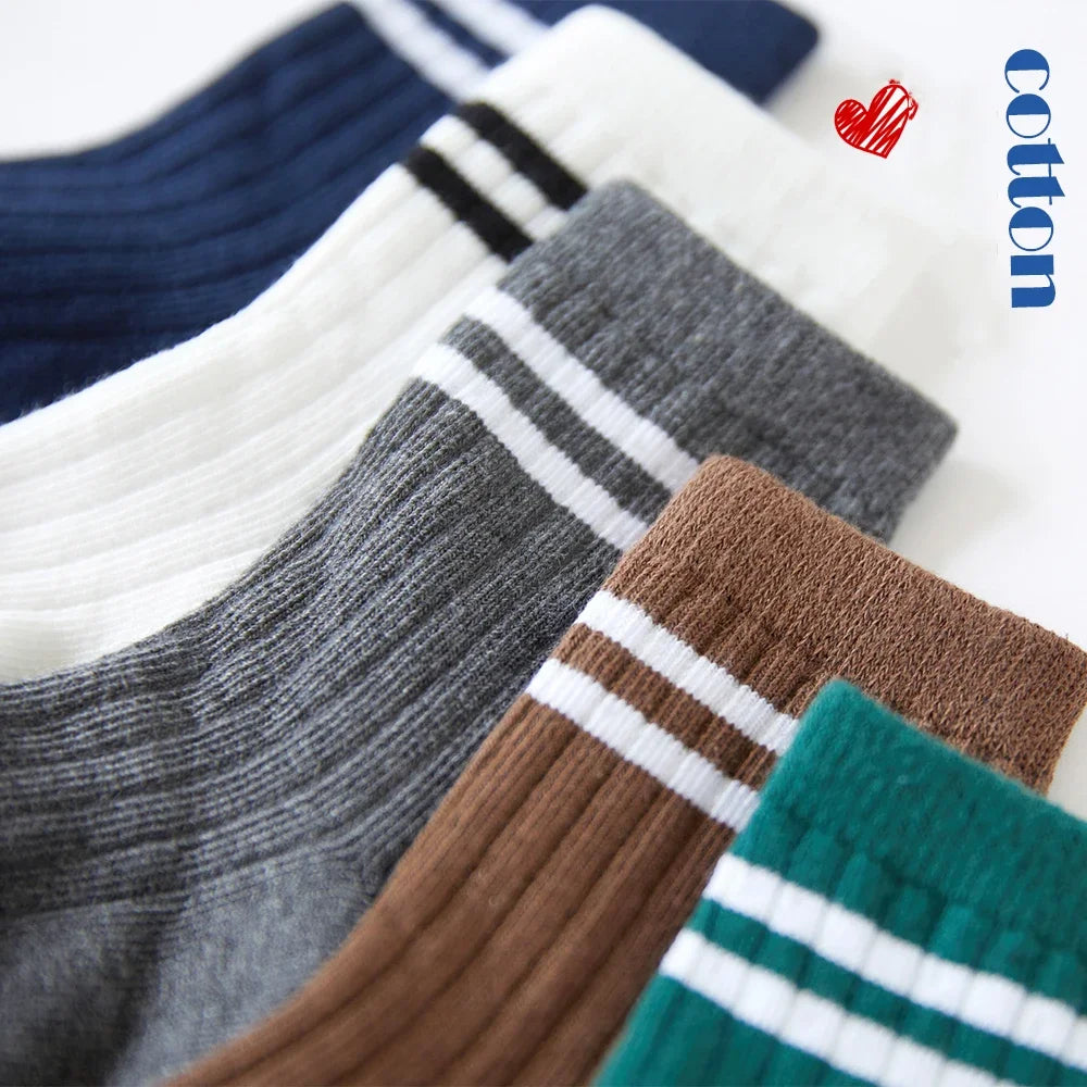 Baby Crew Socken für Jungen & Mädchen – Gestreifte Dicke Baumwoll Rippen Kurzsocken für Herbst Kinder & Grundschüler