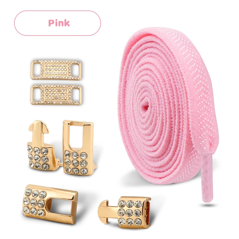 Goldene Diamant Schnürsenkel Ohne Binden – Elastische Flache Sneaker Schnürsenkel für Sportschuhe