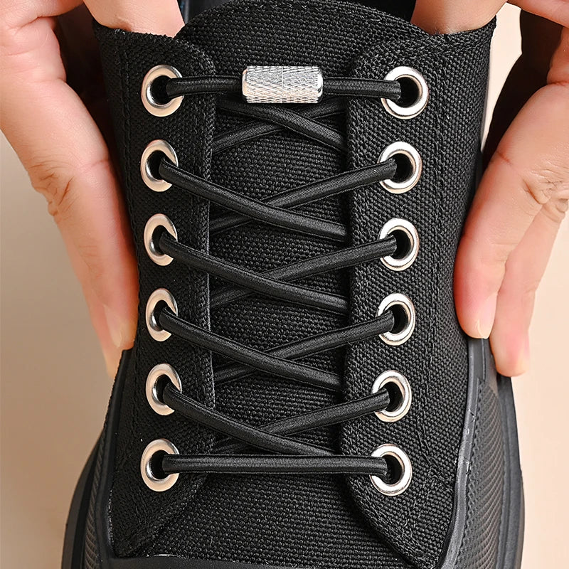 Elastische Schnürsenkel Ohne Binden mit Knopfverschluss – Schwarz Weiß Sneaker Schnürsenkel für Kinder und Erwachsene