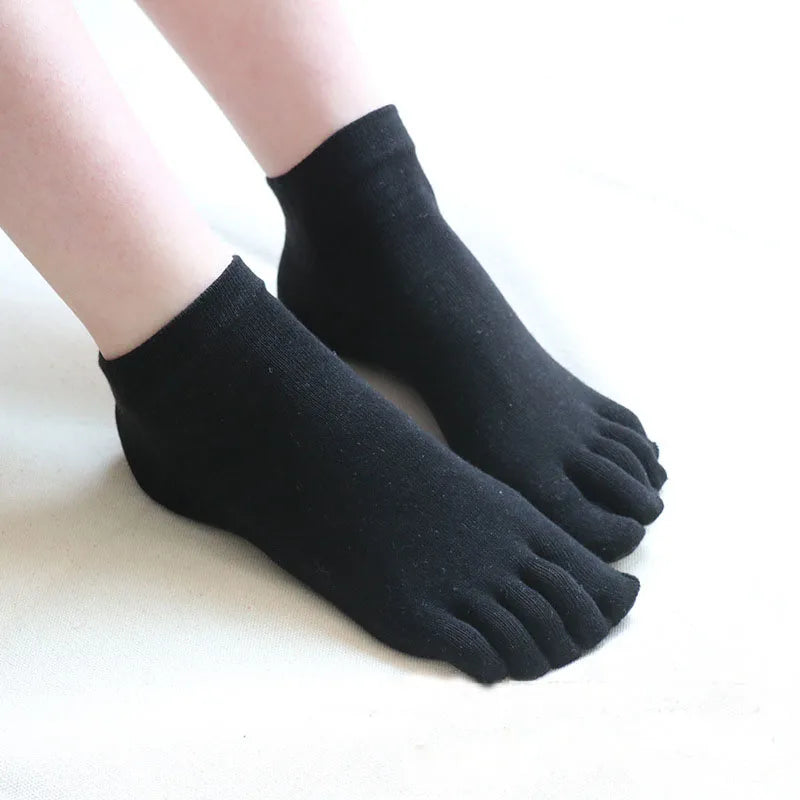 Damen 5 Paar Low-Cut Fünf-Zehen Baumwollsocken – Einfarbige Split-Toe Knöchelsocken Schweißabsorbierend für 4 Jahreszeiten