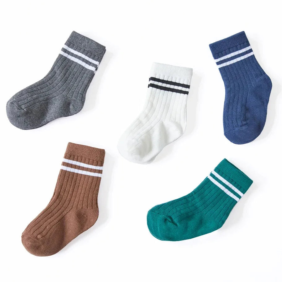 Baby Crew Socken für Jungen & Mädchen – Gestreifte Dicke Baumwoll Rippen Kurzsocken für Herbst Kinder & Grundschüler