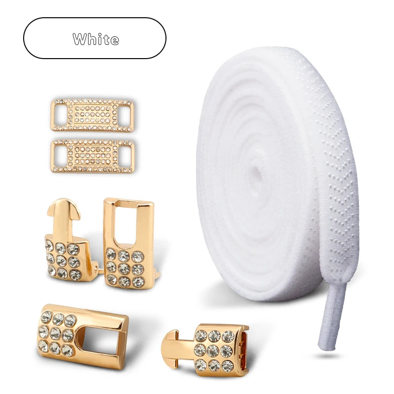 Goldene Diamant Schnürsenkel Ohne Binden – Elastische Flache Sneaker Schnürsenkel für Sportschuhe