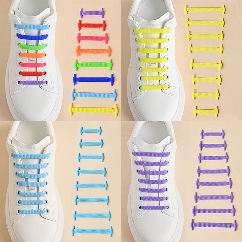 16 Stück Silikon Schnürsenkel Ohne Binden – Elastische Gummi Schnürsenkel in 12 Farben