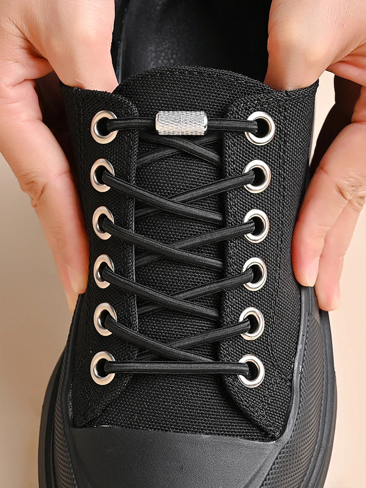 Elastische Schnürsenkel Ohne Binden mit Knopfverschluss – Schwarz Weiß Sneaker Schnürsenkel für Kinder und Erwachsene