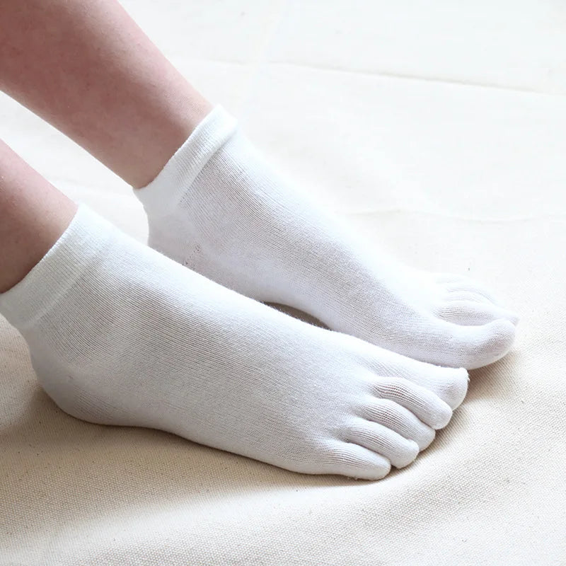 Damen 5 Paar Low-Cut Fünf-Zehen Baumwollsocken – Einfarbige Split-Toe Knöchelsocken Schweißabsorbierend für 4 Jahreszeiten