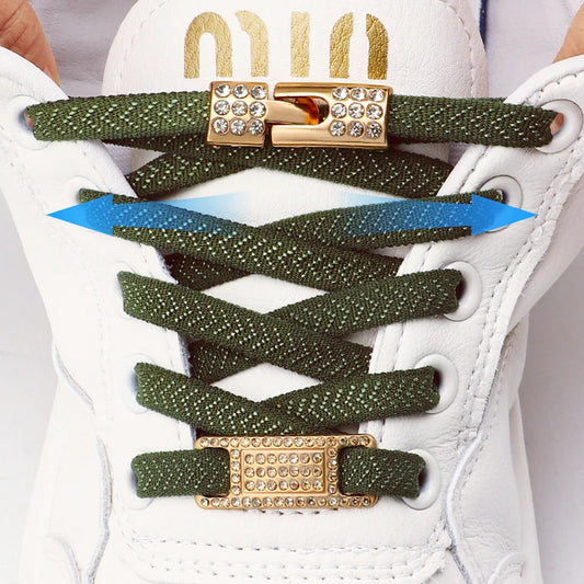 Goldene Diamant Schnürsenkel Ohne Binden – Elastische Flache Sneaker Schnürsenkel für Sportschuhe