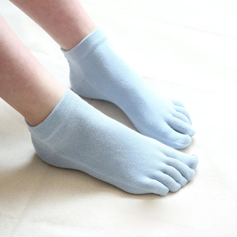Damen 5 Paar Low-Cut Fünf-Zehen Baumwollsocken – Einfarbige Split-Toe Knöchelsocken Schweißabsorbierend für 4 Jahreszeiten