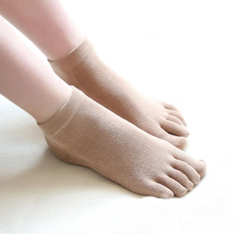 Damen 5 Paar Low-Cut Fünf-Zehen Baumwollsocken – Einfarbige Split-Toe Knöchelsocken Schweißabsorbierend für 4 Jahreszeiten