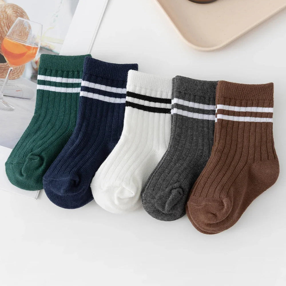 Baby Crew Socken für Jungen & Mädchen – Gestreifte Dicke Baumwoll Rippen Kurzsocken für Herbst Kinder & Grundschüler