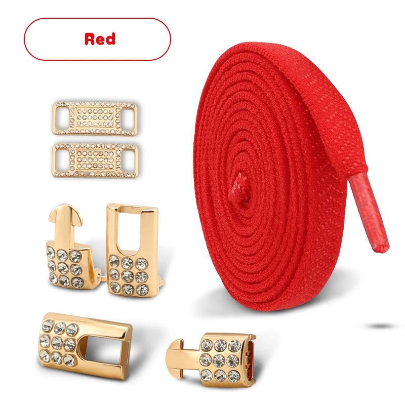 Goldene Diamant Schnürsenkel Ohne Binden – Elastische Flache Sneaker Schnürsenkel für Sportschuhe