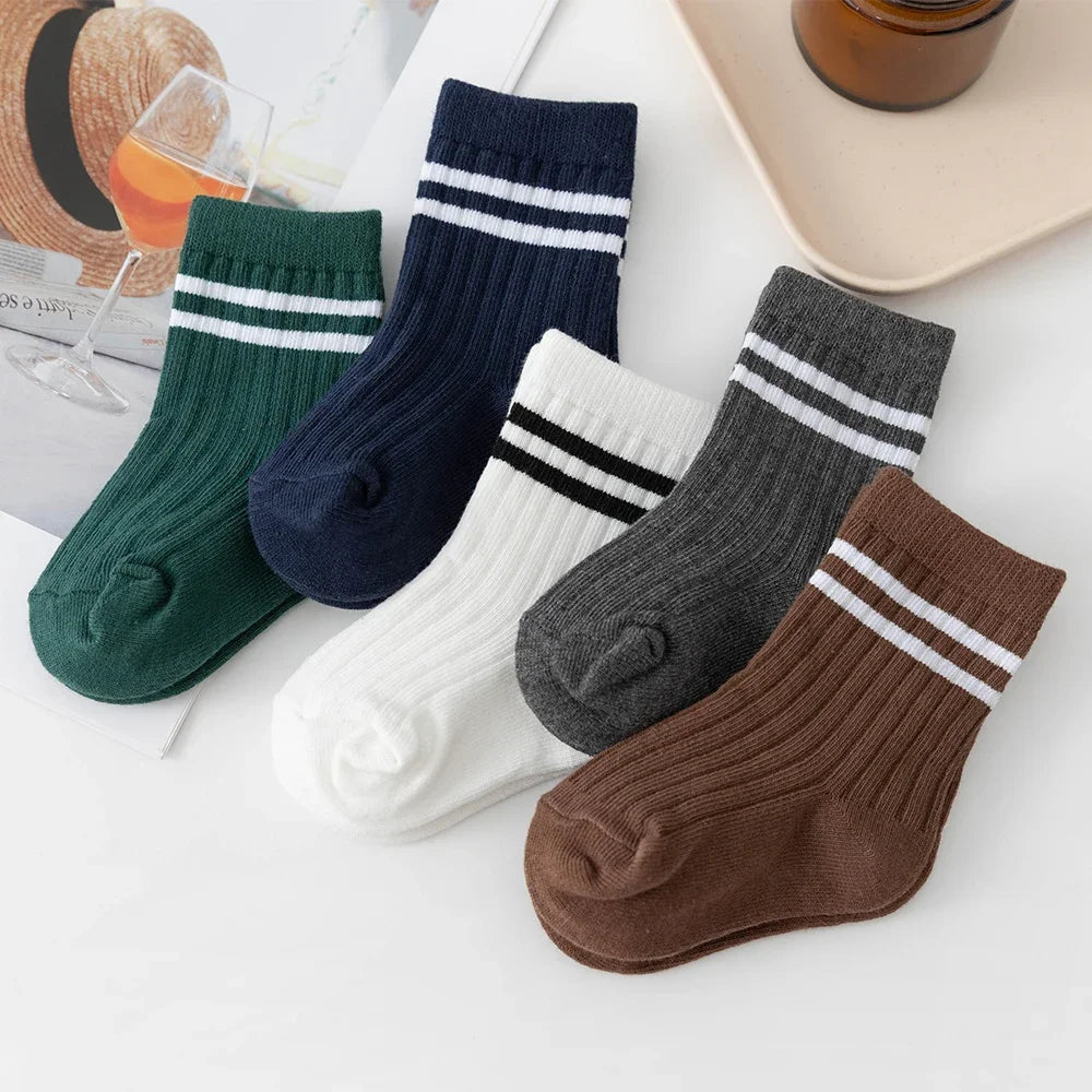 Baby Crew Socken für Jungen & Mädchen – Gestreifte Dicke Baumwoll Rippen Kurzsocken für Herbst Kinder & Grundschüler