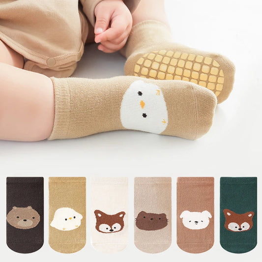 6 Paar Baby Anti-Rutsch Socken für Jungen & Mädchen – Cartoon Bodensocken mit Rutschhemmender Sohle für Trampolin & Innenbereich