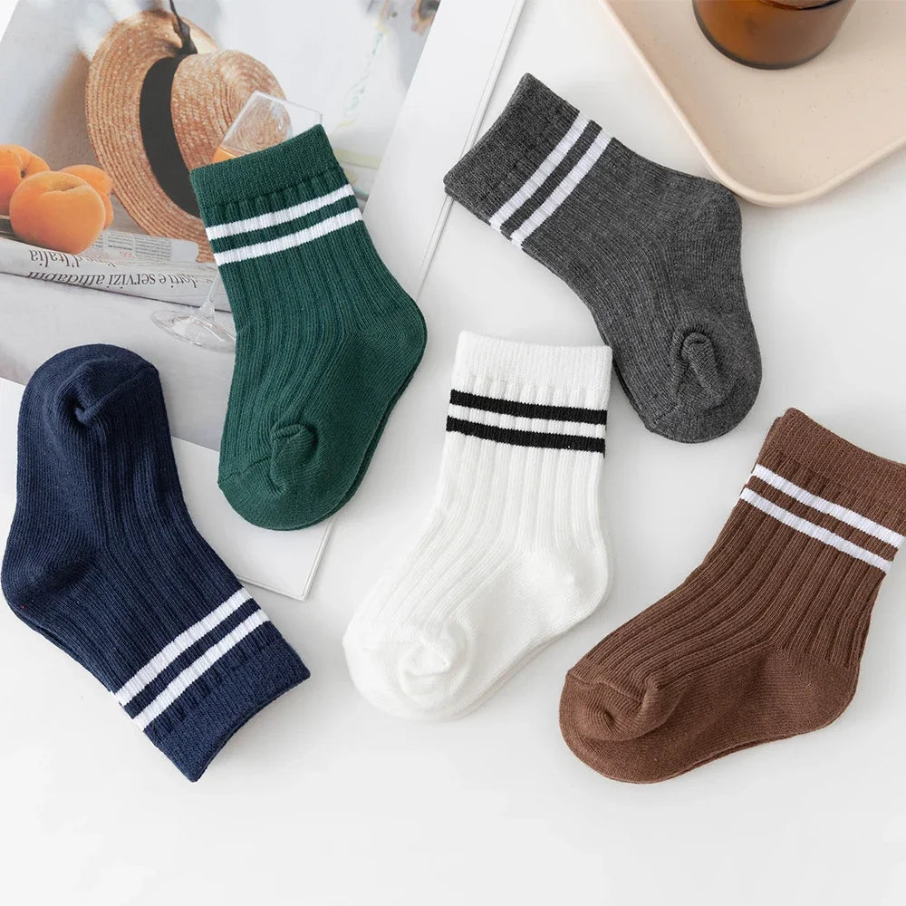 Baby Crew Socken für Jungen & Mädchen – Gestreifte Dicke Baumwoll Rippen Kurzsocken für Herbst Kinder & Grundschüler
