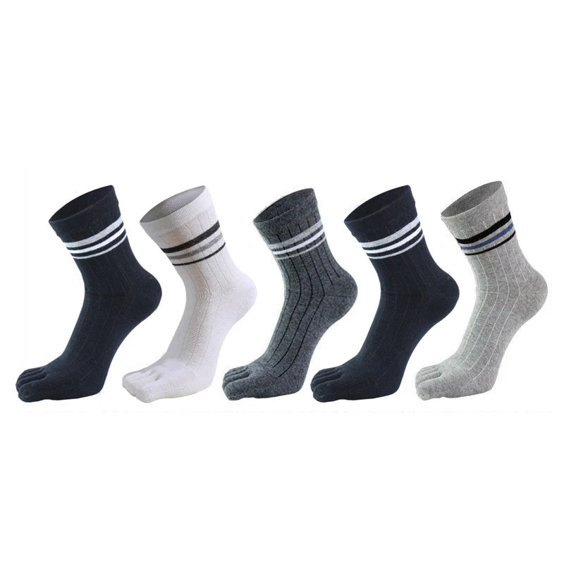Herren 5 Paar Baumwoll Fünf-Zehen Socken – Atmungsaktive Gestreifte Business Freizeit Zehensocken Frühling Herbst