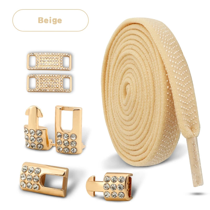 Goldene Diamant Schnürsenkel Ohne Binden – Elastische Flache Sneaker Schnürsenkel für Sportschuhe