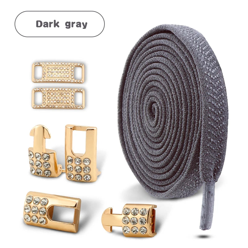Goldene Diamant Schnürsenkel Ohne Binden – Elastische Flache Sneaker Schnürsenkel für Sportschuhe