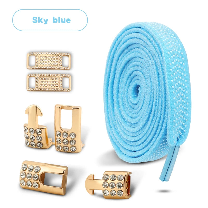 Goldene Diamant Schnürsenkel Ohne Binden – Elastische Flache Sneaker Schnürsenkel für Sportschuhe