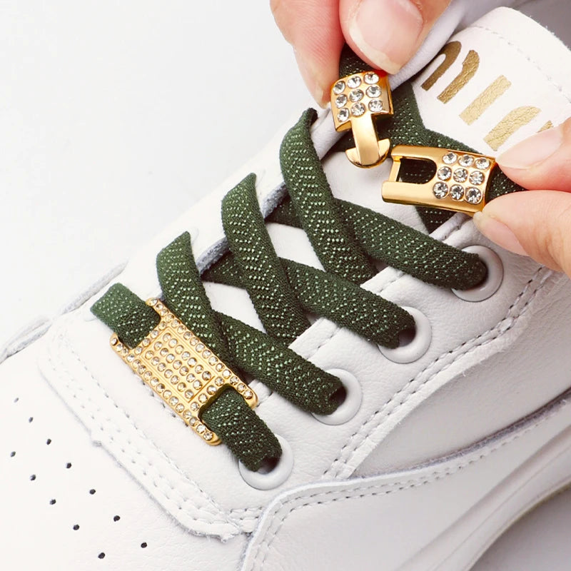 Goldene Diamant Schnürsenkel Ohne Binden – Elastische Flache Sneaker Schnürsenkel für Sportschuhe