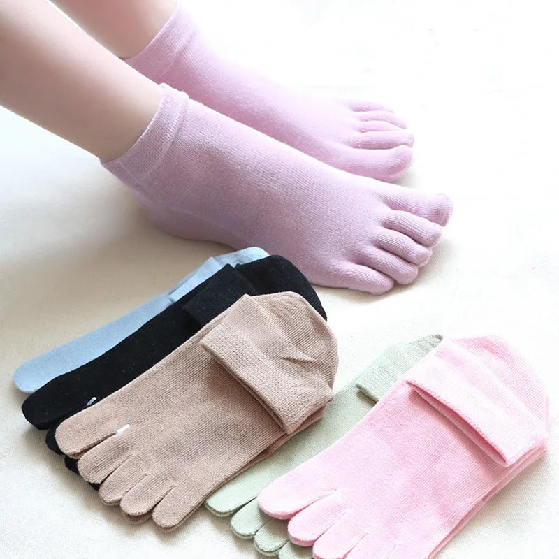 Damen 5 Paar Low-Cut Fünf-Zehen Baumwollsocken – Einfarbige Split-Toe Knöchelsocken Schweißabsorbierend für 4 Jahreszeiten