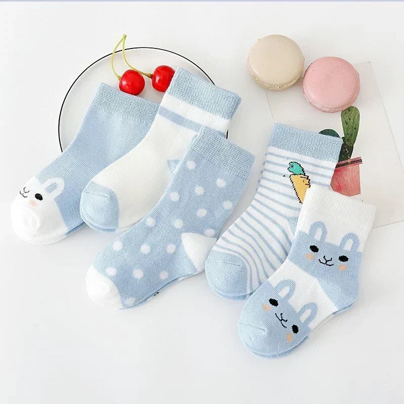 5 Paar Baby Baumwollsocken für Jungen & Mädchen (0–7 Jahre) – Weiche Farbtreue Tiermuster Neugeborenen & Kinder Socken