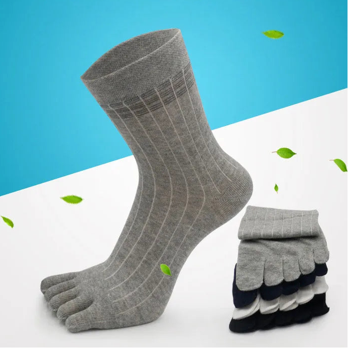 Herren 5 Paar Baumwoll Fünf-Zehen Socken – Atmungsaktive Gestreifte Business Freizeit Zehensocken Frühling Herbst