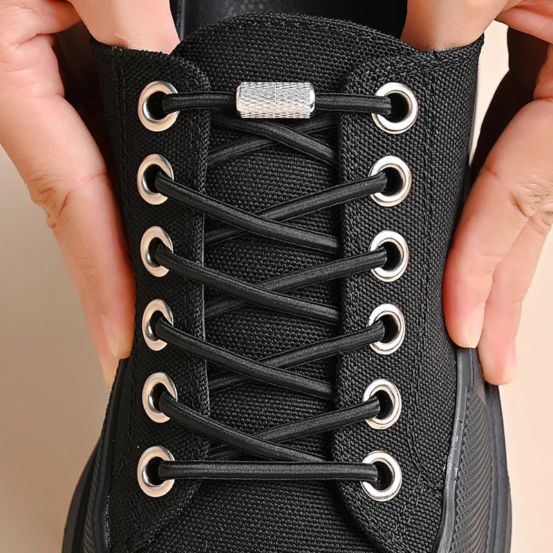 Elastische Schnürsenkel Ohne Binden mit Knopfverschluss – Schwarz Weiß Sneaker Schnürsenkel für Kinder und Erwachsene